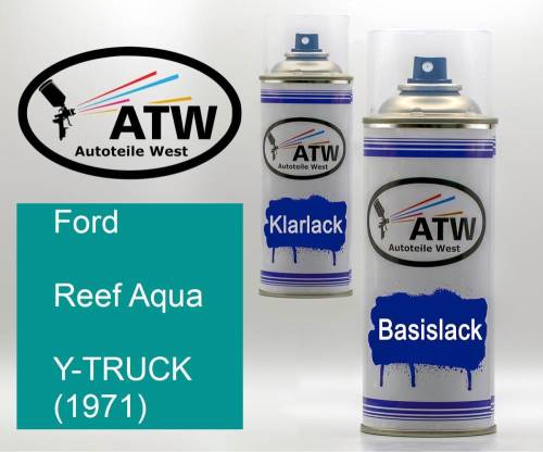 Ford, Reef Aqua, Y-TRUCK (1971): 400ml Sprühdose + 400ml Klarlack - Set, von ATW Autoteile West.